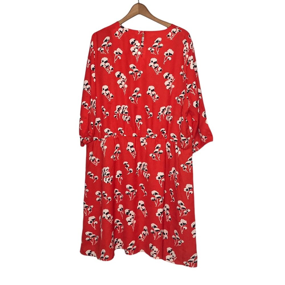 Simply Be US 22 UK 26 Red Ruffle Floral 3/4 Sleeve Chiffon Dress ASOS Plus - Picture 2 of 5